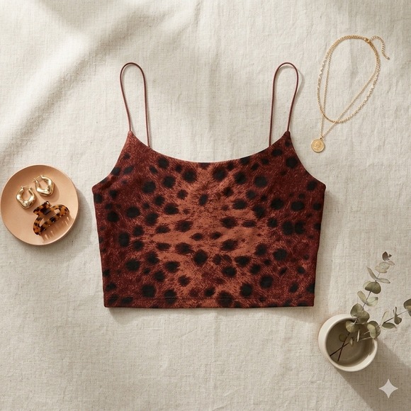 Wilfred Free Tops - Wilfred Free Camisole Women S Burgundy Leopard Print Spaghetti Strap Crop Top